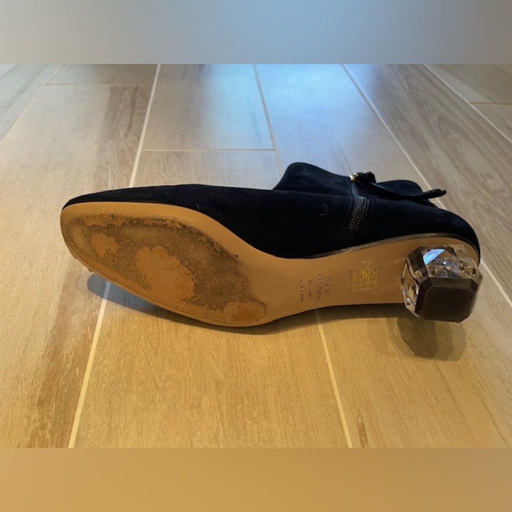 Stuart Weitzman The Dark Star Black Ankle Boots with Gem Heel - Picture 8 of 9